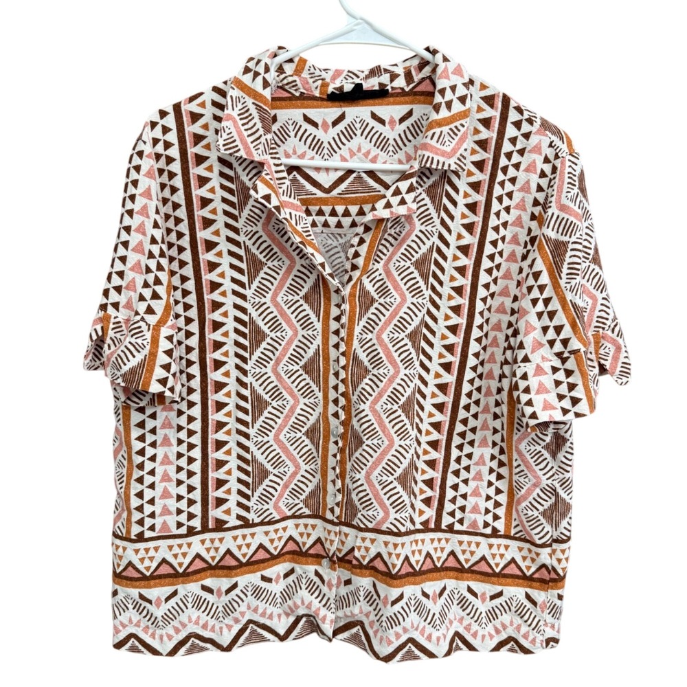 Jane + Delancey Tribal Print Short Sleeve Button Up‎ Top Bohemian Boho